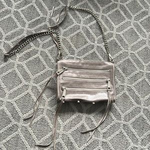 Rebecca Minkoff Silver/Gray Grainy Leather 3 Zipper Crossbody